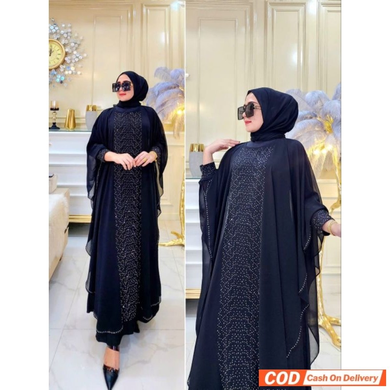 GAMIS ABAYA TURKEY KAFTAN PAYET MEWAH KINTANI  ABAYA HITAM TERBARU ELEGAN