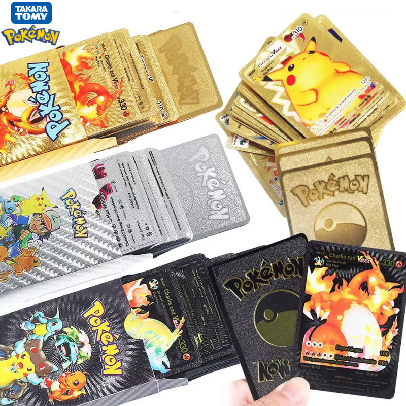 Pokemon Colorful Gold Foil Card Charizard Pikachu Arceus Silver Black Rainbow English French German 