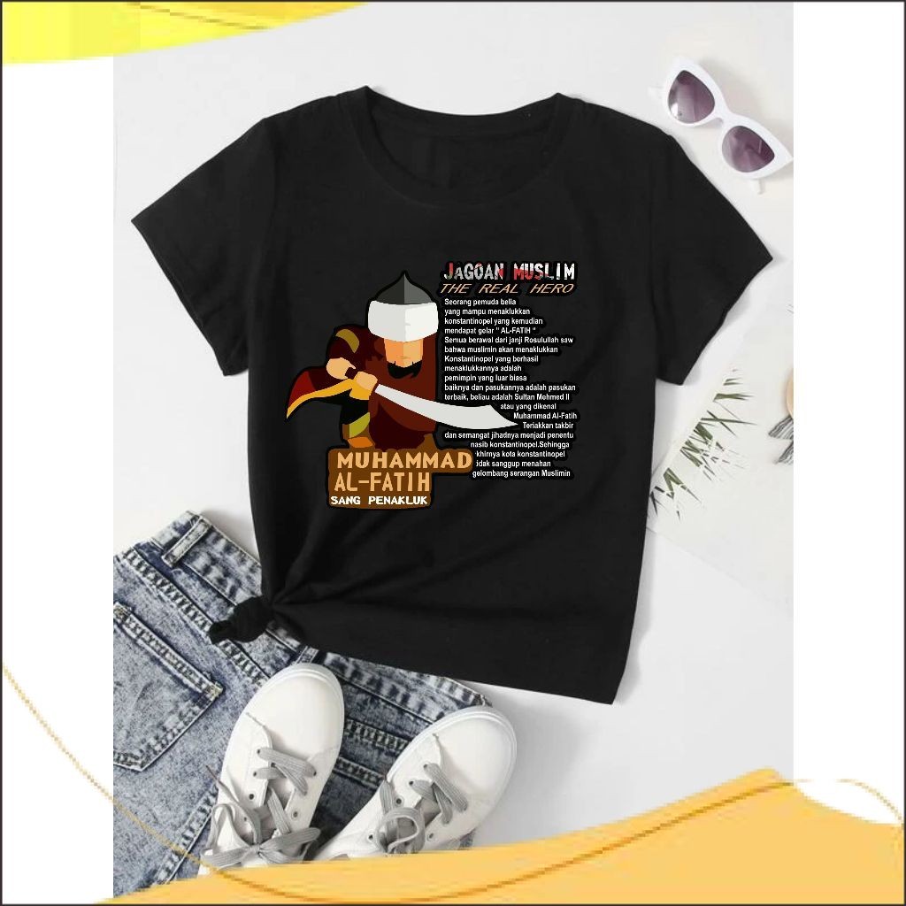 SLOGI Kaos Tshirt Anak Muhammad AL Fatih Motif Muslim Islami Keren Unisex Usia 1-10 Thn Fashion Kids