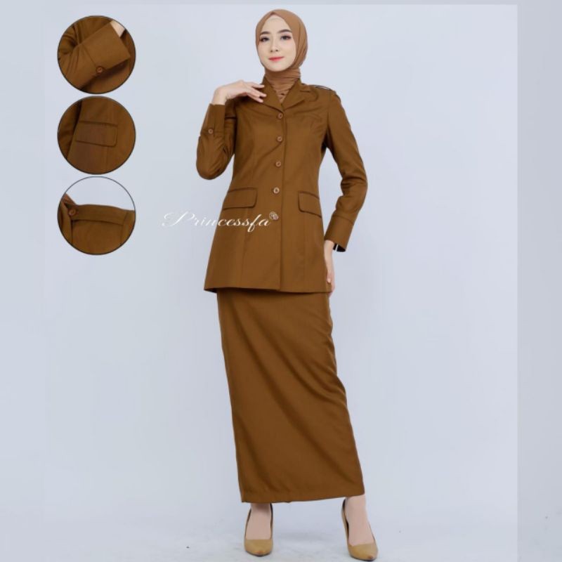 BAHAN PREMIUM / Seragam Princessfa Pemda Tua Coklat Gelap Rok Span Baju Dinas Coklat Tua Gelap Wanit
