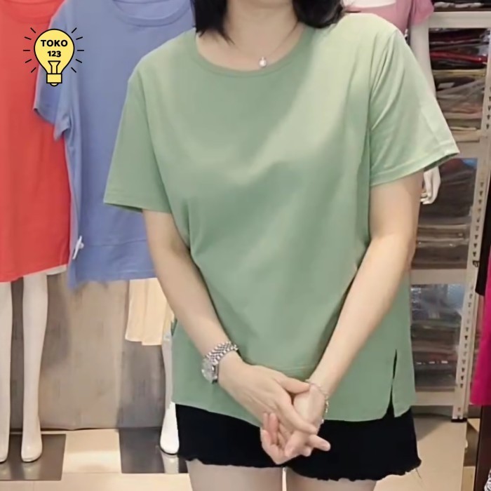 Kaos Polos Wanita Atasan Pakaian Baju Warna Hijo Hijau Soft Green Sage Mint Emerald Katun Halus Lemb