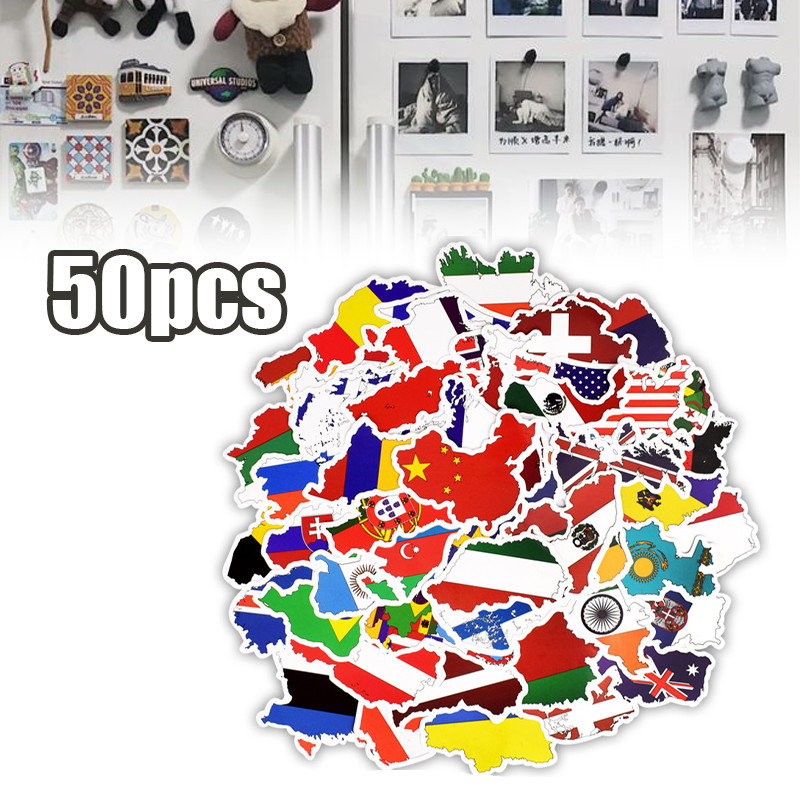 

【Brand New】50pcs/set Sticker Pack World Map Flag / Sticker Tumbler / Stiker Laptop Koper Helm