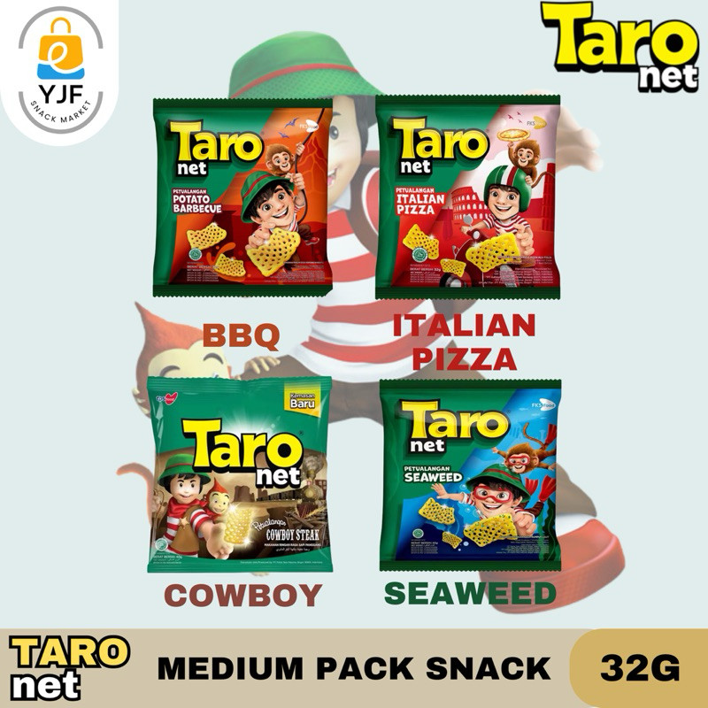

Taro Net Taronet - 32g / Cemilan Snack Chiki Kentang rasa BBQ / Seaweed / Italian Pizza / Cowboy Steak - 32g