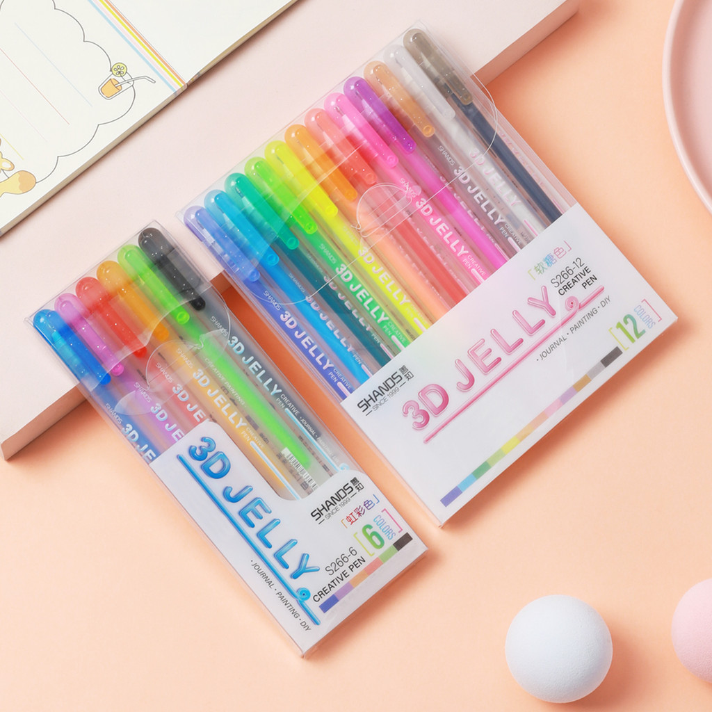 

6/12pcs 3D Jelly Pens Highlighter for Diary, DIY Creative Art or Painting, Student Adult Art Stationery Supplies