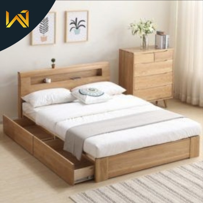 Dipan kayu / ranjang laci / storage bed - ukuran 200x200 kayu jati Jpr - 180