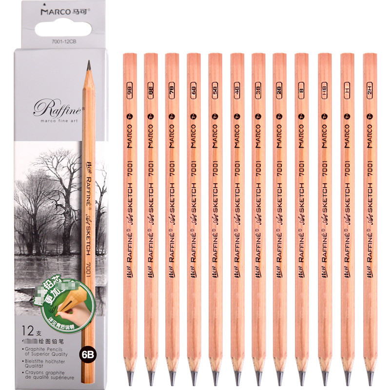 

Marco Sketch Wooden Pencils 3H/2H/H/B/2B/3B/4B/5B/6B/7B/8B/9B/10B Pencil Professional Art Painting Pencil School Office Supplies