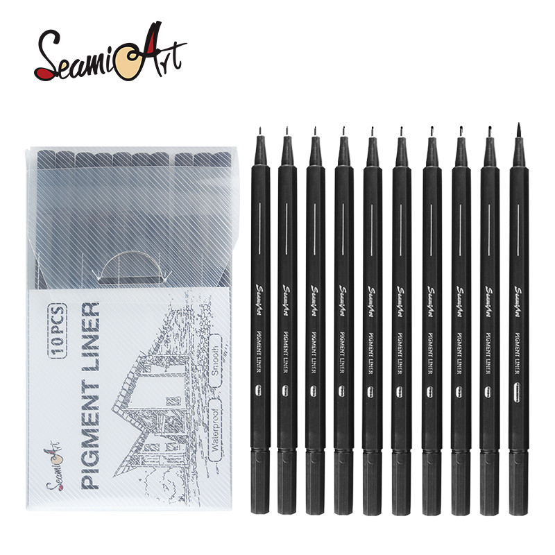 

SeamiArt 10pcs Black Pigment Liner Needle Waterproof Drawing Pen For Sketch Watercolor Drawing Needle And Brush Tip