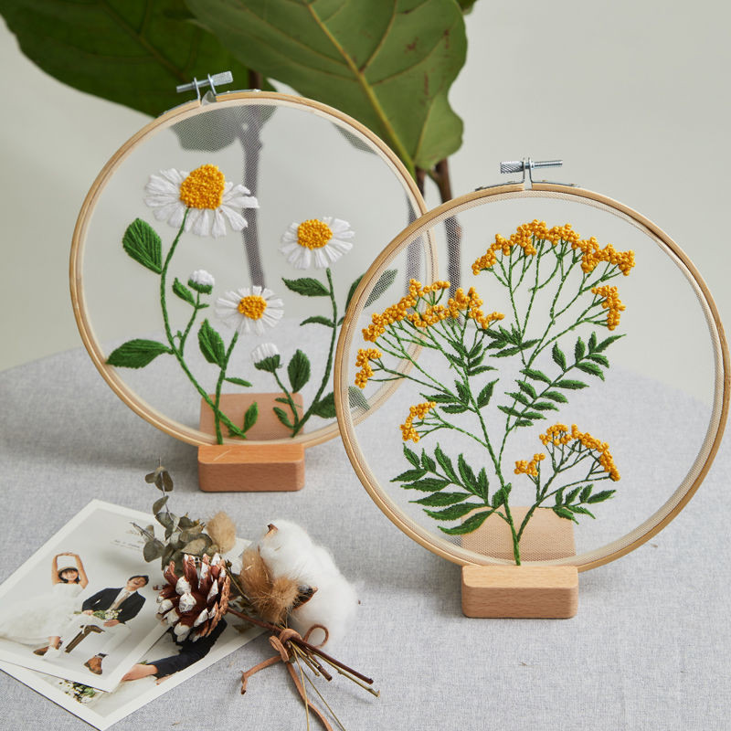 

Transparent Double-Sided Embroidery Kit Flowers Plants Embroidery Starter Kit Cross Stitch Needlework Tools DIY Handmade Craft