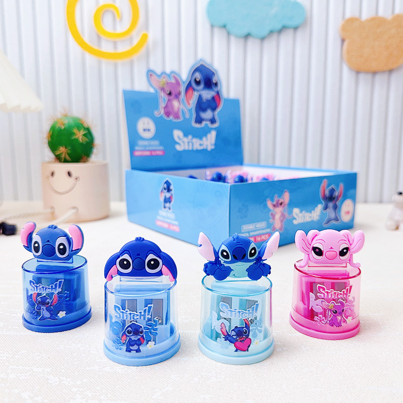 

New Labubu Pencil Sharpener Stitch Double Hole Pencil Sharpener Children'S Study Stationery Cartoon Dolls Toys Kid Birthday Gift