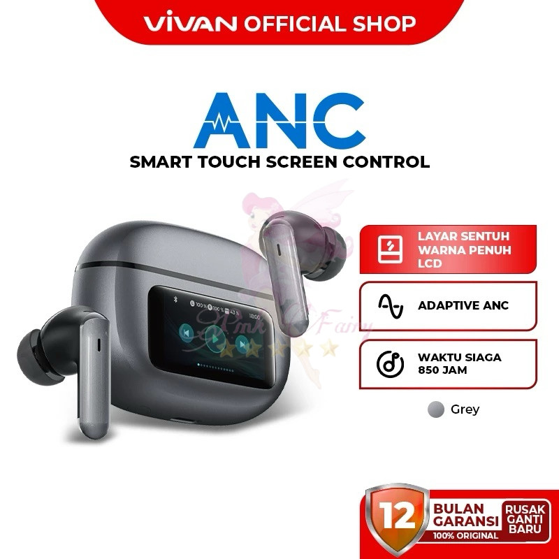 VIVAN SMART T7 Full Color Screen ANC Earbuds Bluetooth 5.4 Headset TWS ENC Bass Up Original