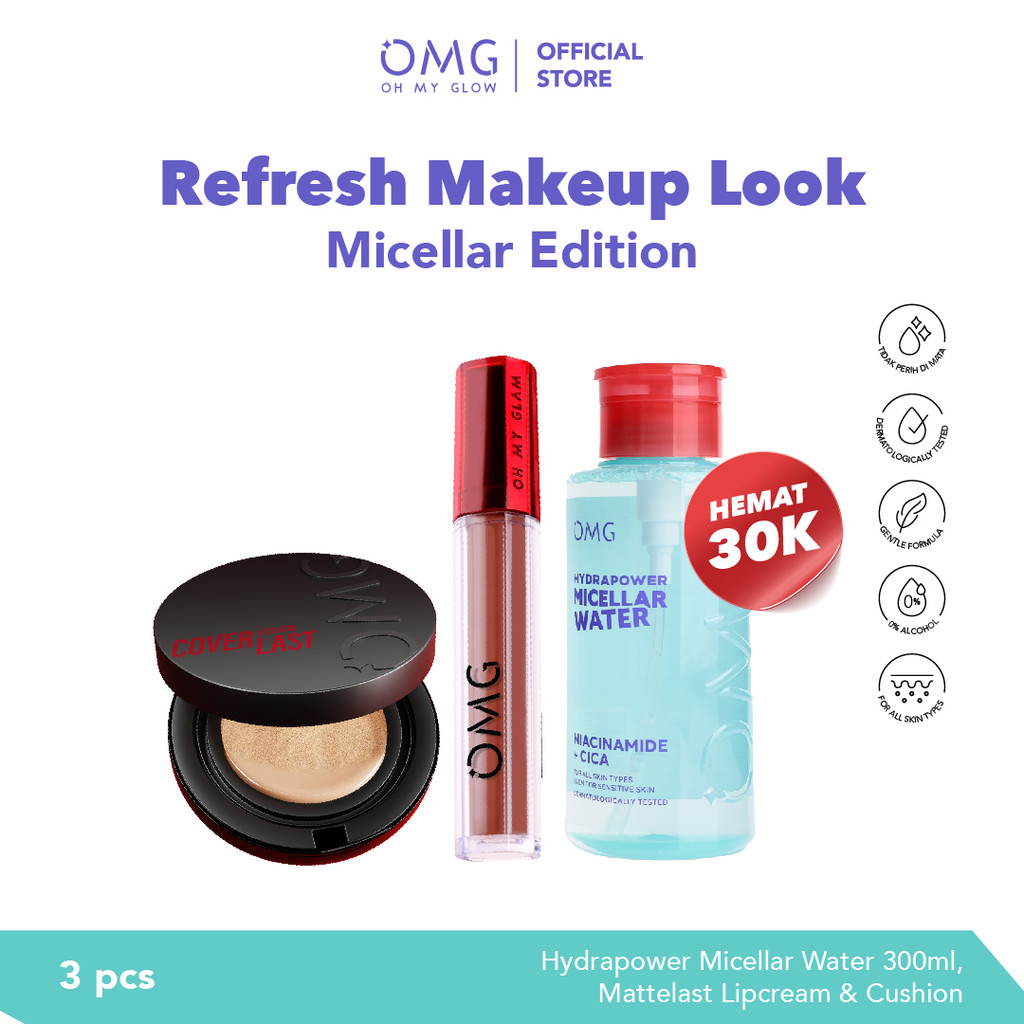 OMG Oh My Glam Refresh Look Micellar Edition : Micellar Water, Cushion & Mattelast Lip Cream - High 