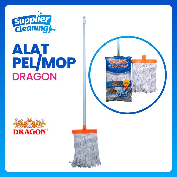 Set Alat Pel Dragon / Mop Set Pel Dorong Lantai Kain katun Putih