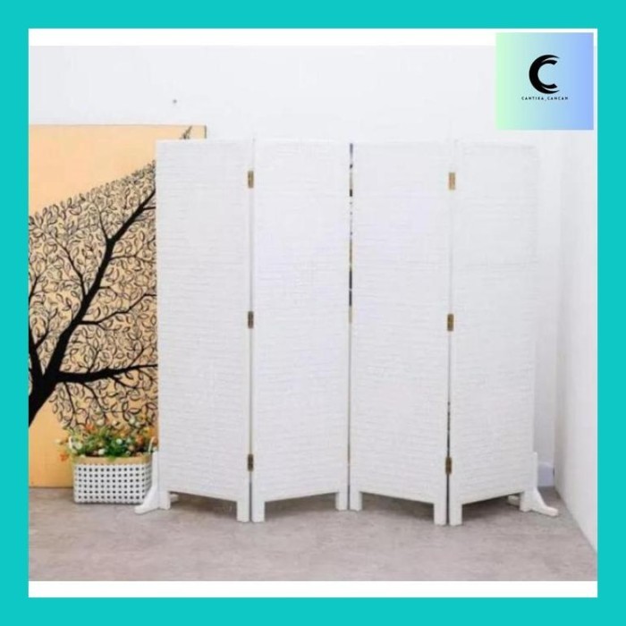 CanCan** (3 Pintu ) Skat Pembatas Ruangan Penyekat Ruangan Rotan Pemisah Ruangan Rotan Minimalis Mod