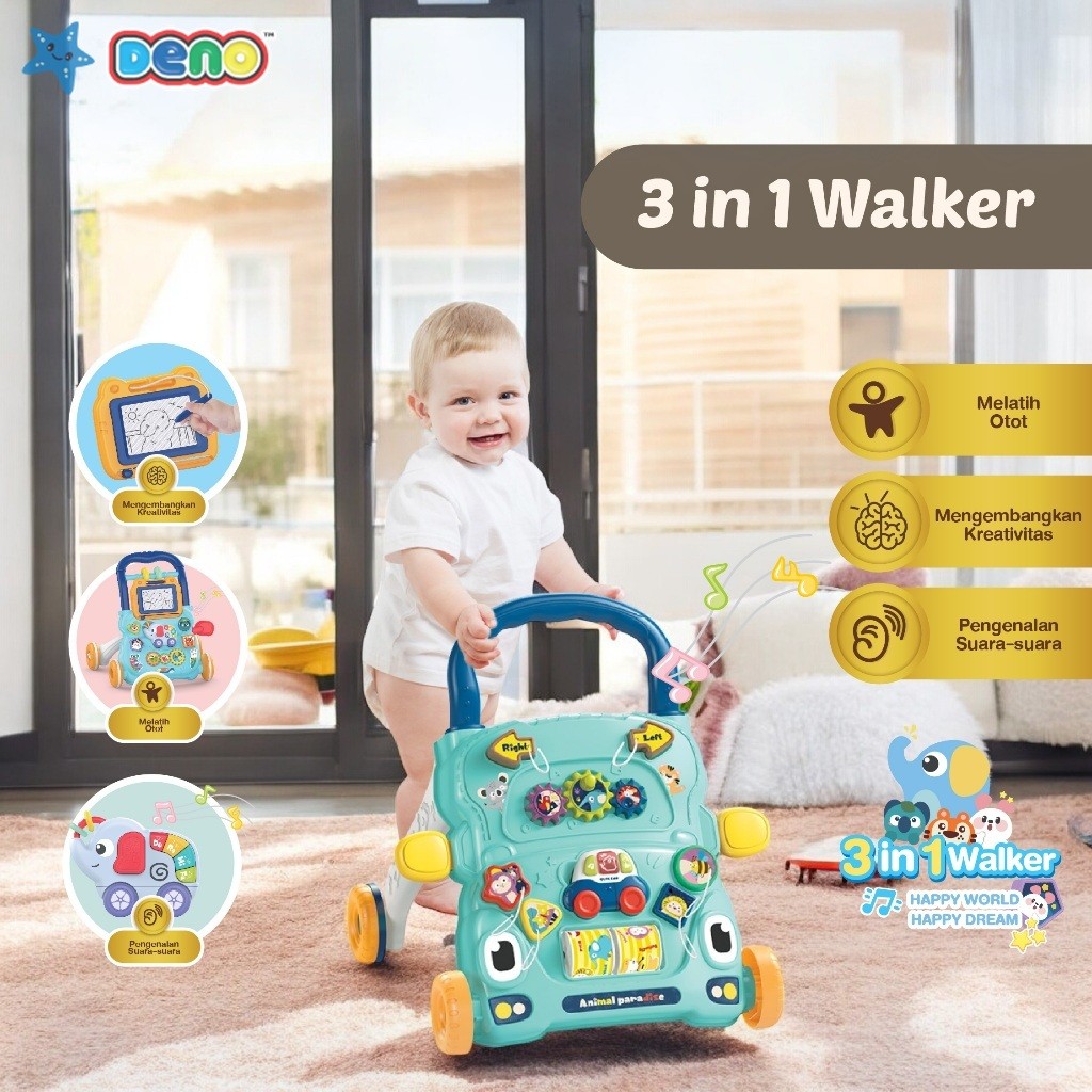 DENO Baby Walker Alat Bantu Jalan Bayi Mainan Dorong Bayi Push Walker Dorongan Bayi Belajar Jalan Ma