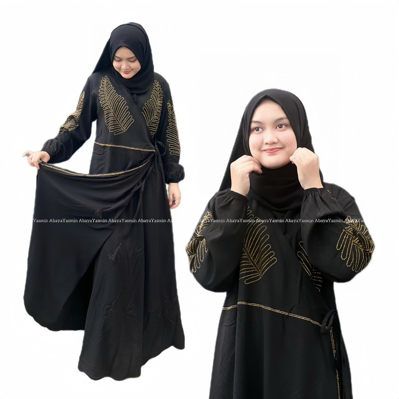promo ABAYA YASMIN ~ ABAYA KIMINO BAHAN JETBLACK EMBOS PREMIUM