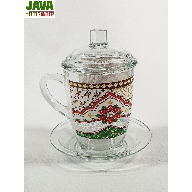 CANGKIR LEPEK KACA ETHNIC | GELAS LEPEK | CANGKIR LEPEK TUTUP | GELAS LEPEK KACA