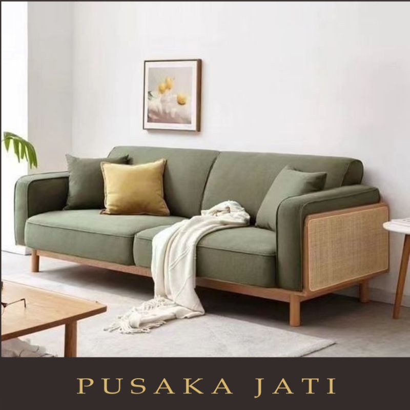 sofa rotan minimalis 3 seater  jati