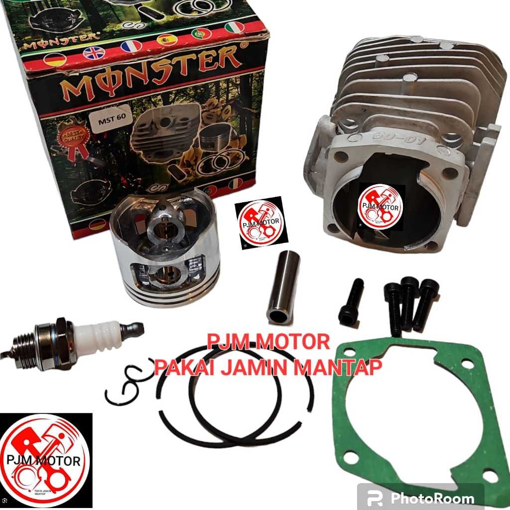 

MONSTER cylinder block assy boring blok komplit mesin chainsaw senso sinso Mst60 6000 5800 5900 46mm 60c0c (BONUS BUSI-PAKING BLOCK-BAUT BLOK) amplas