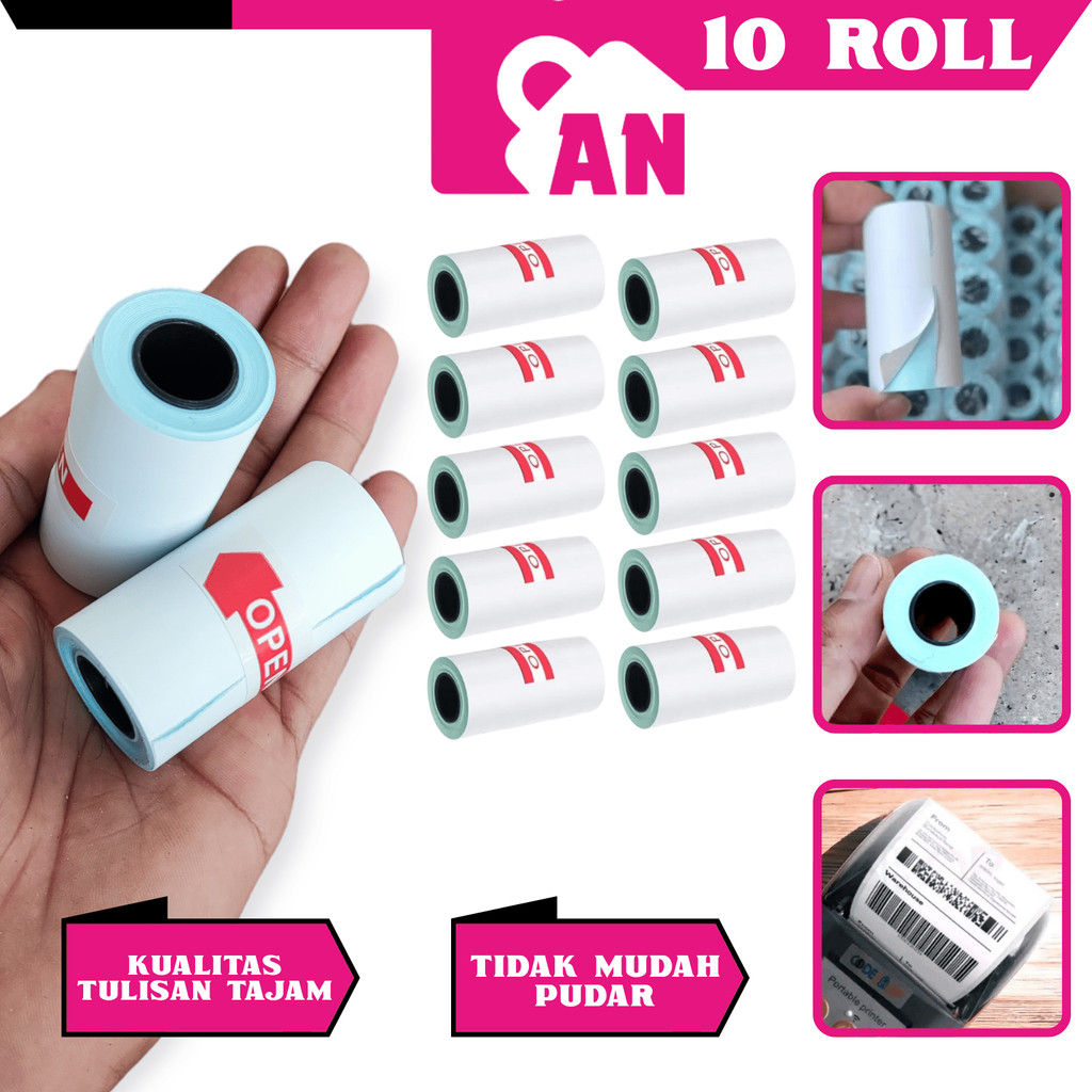 

10ROLL Kertas Thermal Label Stiker Paper Mini 57X30 58X30 Sticker Termal Resi Printer Bluetooth L370