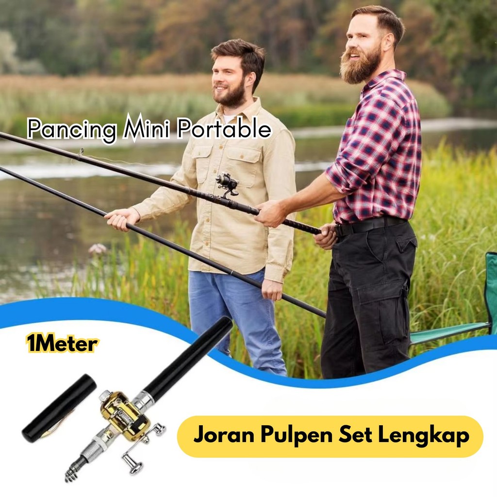Joran Pulpen Set Lengkap Mini Pancingan Reel Portable 1M Kail Pelampung Benang BR131
