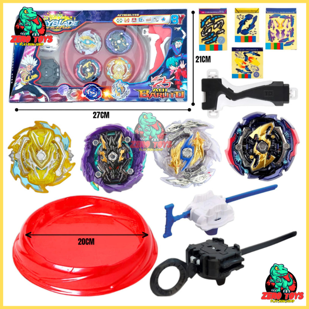 RINBAOW Mainan Anak Gangsing Beyblade Burst Launcher Gasing Bayblade 4pcs Arena