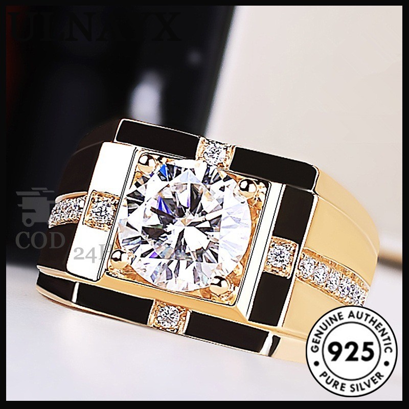 Cincin Berlian Zirkon 1 Karat Pria Bisnis Emas 18K