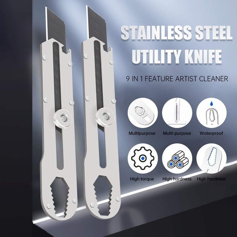 

ME80 Cutter Stainless 9-In-1/Pisau Serbaguna Baja Tahan Karat/Pemotong Kertas Kunci Pas Tajam