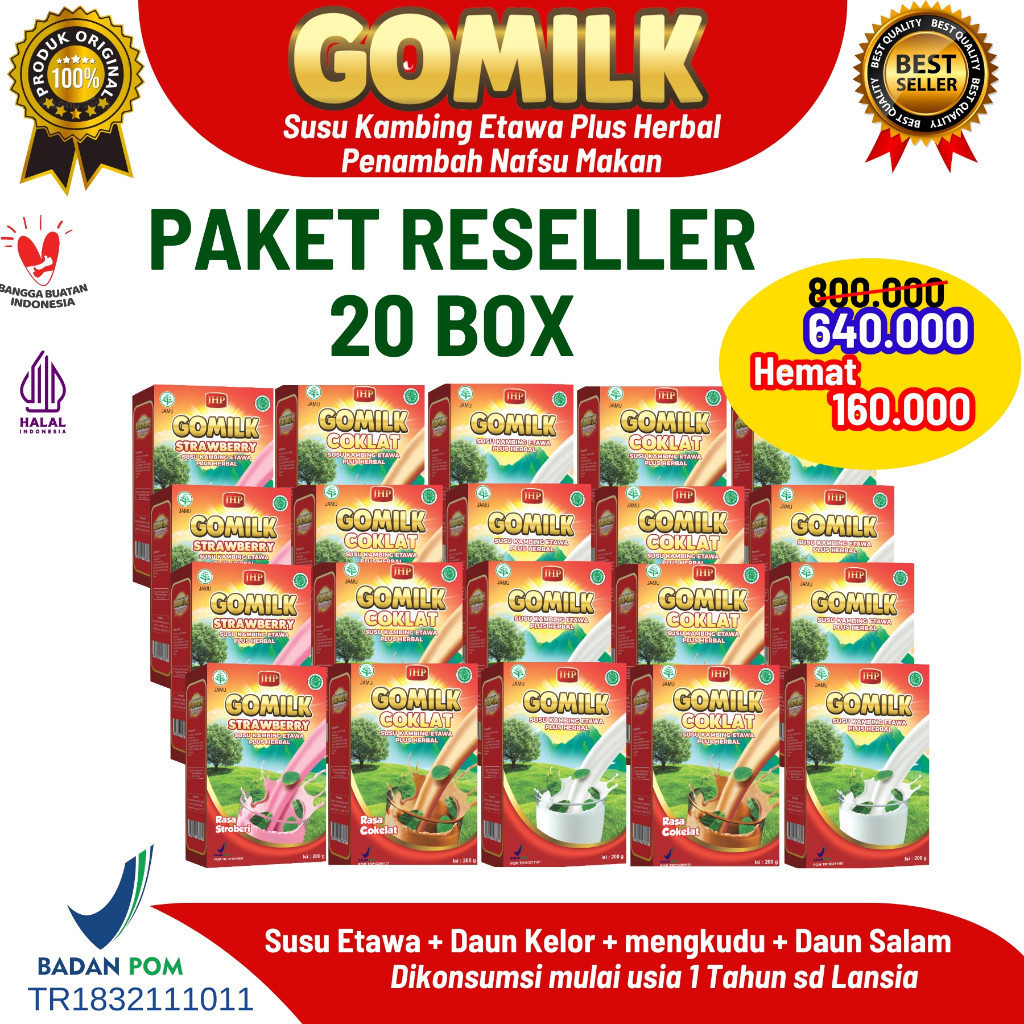 

[ PAKET RESELLER 20 BOX ] Gomilk 200gr Susu Etawa Plus Herbal