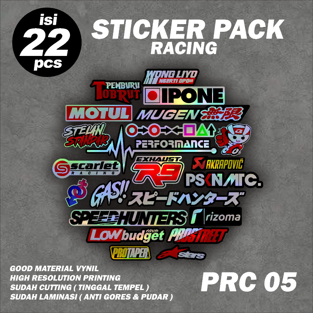 

22 Lembar Sticker Racing / Sticker pack / Sticker Sponsor / Sticker Motor / Sticker Kecil2 cocok buat Motor Mobil Hp Laptop Helm Hologram Pelangi Vinyl Putih GRE.PRC05