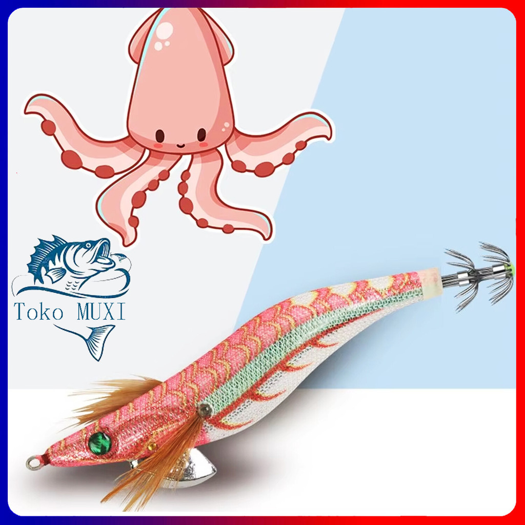 MUXI 1 pcs Umpan Pancing Kayu Udang Bercahaya Cumi-cumi Gurita Umpan Pancing Mata 3D Umpan Keras Ump