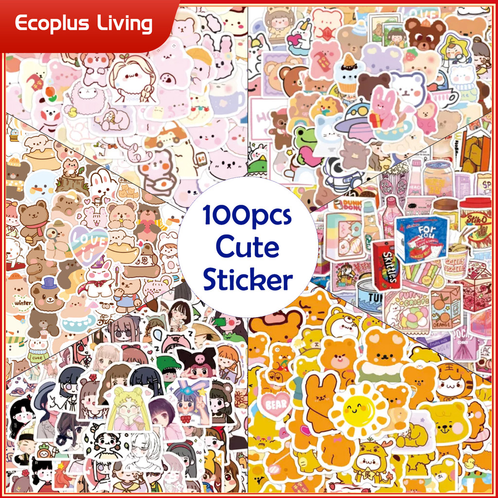 

100 Sticker Graffiti Cute Cartoon DIY Decoration Waterproof Snack Girls Bear Thumbler