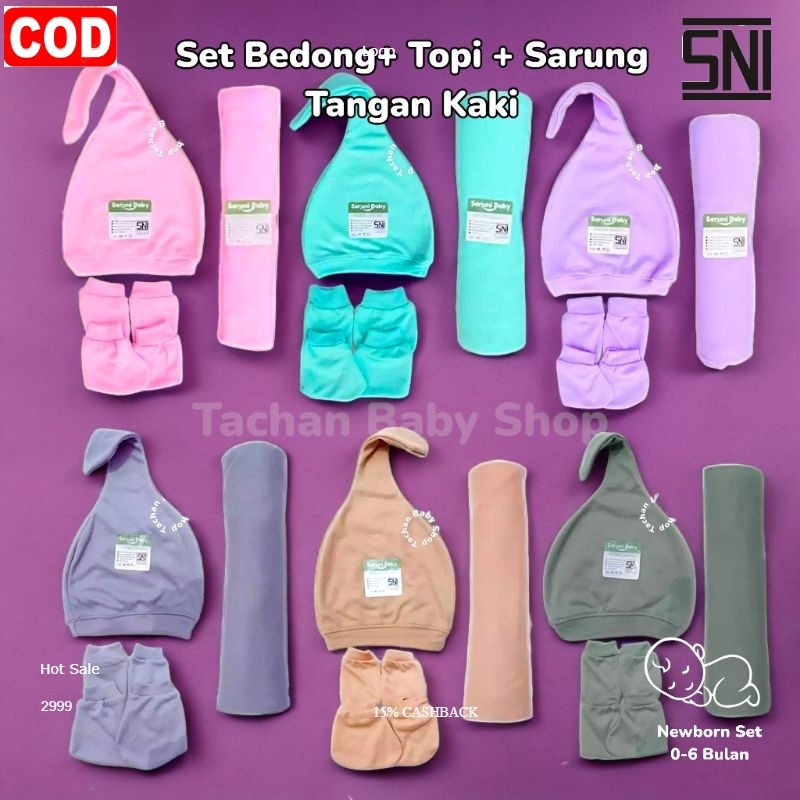 Set Bedong dan Topi + Sarung Tangan Kaki / Set Newborn Bedong Topi Sartaki / Paket Bedong bayi topi 