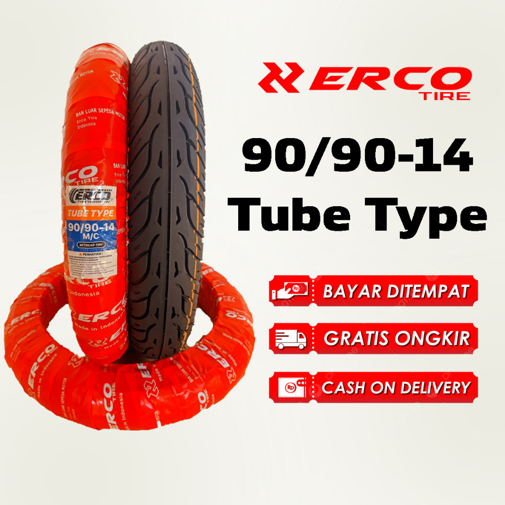 ERCO TIRE Satu Set Ban Motor Matic ERCO Tubeless NonTubeless, 90/90-14 dan 80/90-14