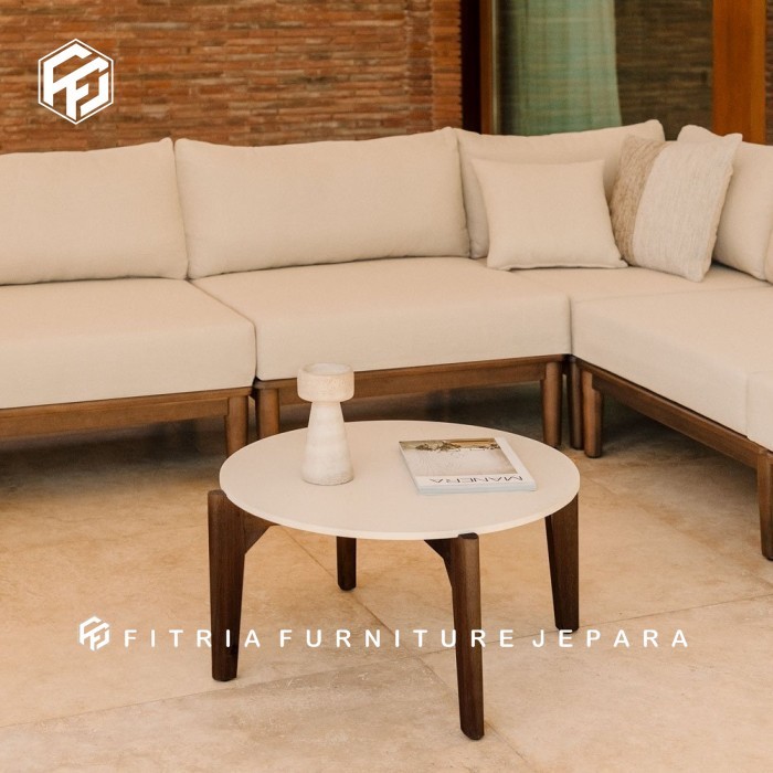 Meja Tamu bulat kayu jati meja tamu estetik bulat kayu jati