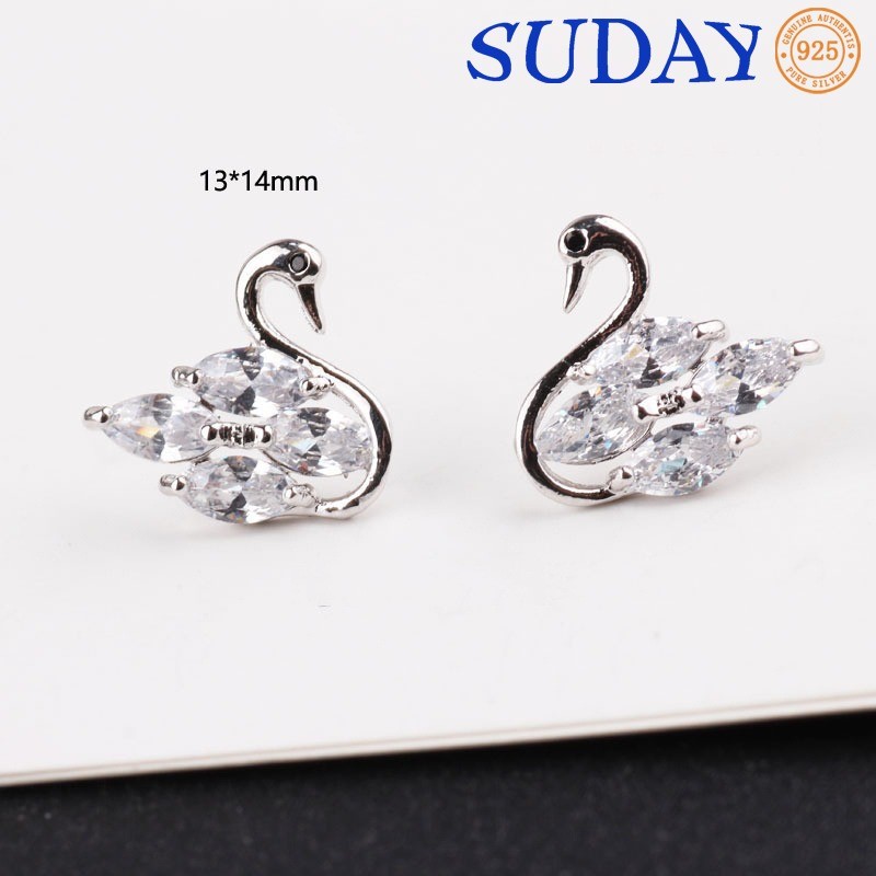 SUDAY S925 Anting Pejantan Perak Untuk Anting Angsa Elegan Wanita Hadiah Hari Valentine