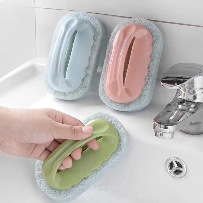 Sikat Spons Sabut Pembersih Gagang Lantai Keramik Kamar Mandi Cuci Piring WC Panci Wajan Noda Kerak Masak