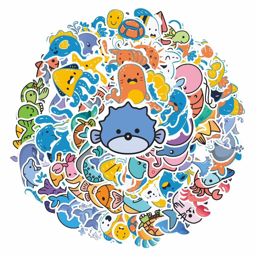 

COD 100 Pcs Cartoon Marine Animal Baby Lucu Colorfull Anti Air Untuk Dekorasi Notebook Sepeda Skateboard Handphone DIY