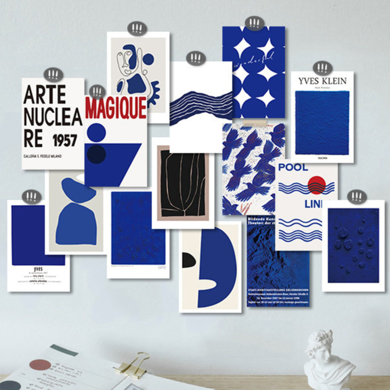 

Ins Klein Blue Nordic Abstract Art Postcard Diy Decorative Card Background Room Wall Stickers Aesthetic Photo Props 15 Sheets