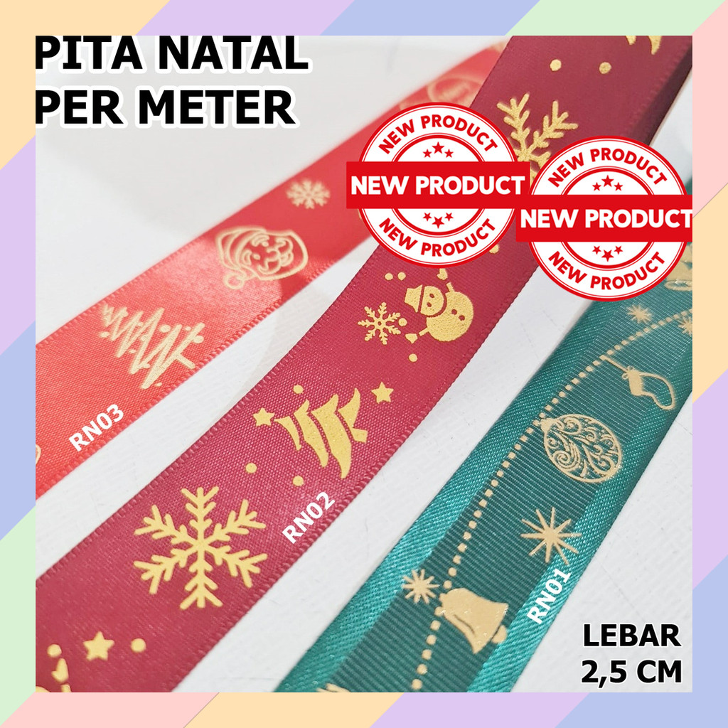 

YY09 Pita NATAL Satin 2,5 CM Kado Parcel Hampers Hiasan Cake Maroon Hijau 12A4