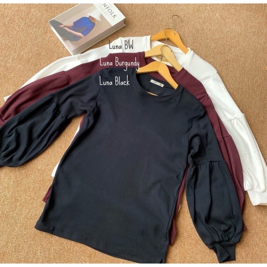 BLOUSE ATASAN WANITA LENGAN BALON RIB PREMIUM / KAOS RAJUT RIB TANGAN BALON