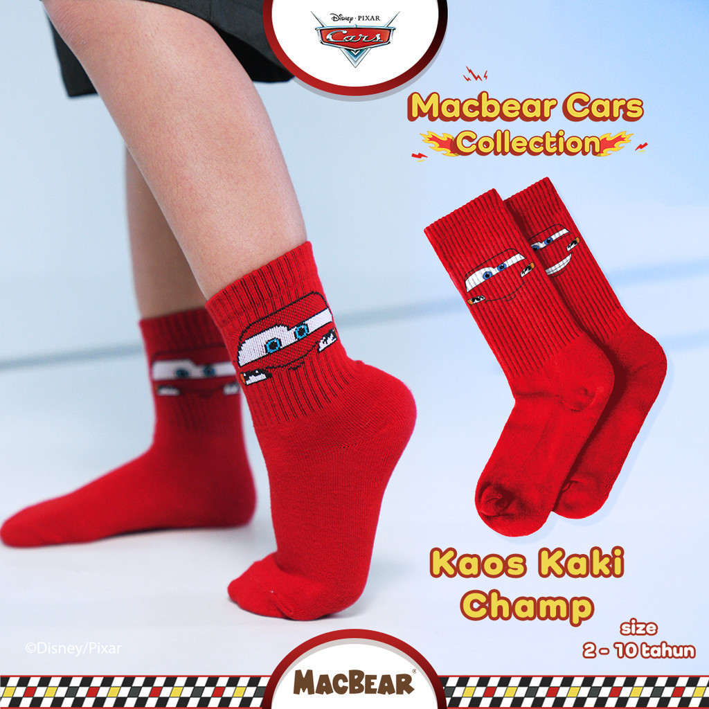 Macbear Cars Collection Kaos Kaki Champ Lightning Mcqueen 2-10 Tahun