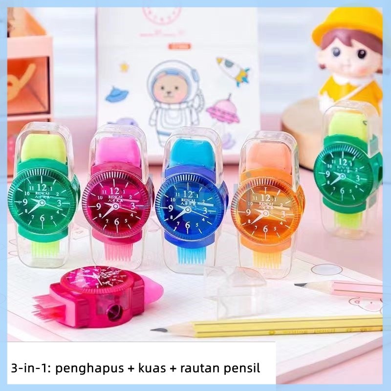 

Jiarui Rautan pensil multifungsi/rautan pensil 3-in-1/rautan pensil berbentuk jam tangan