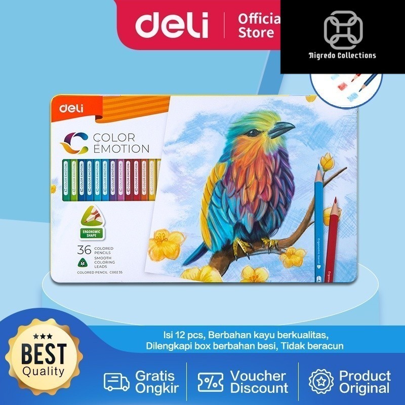 

Deli Pensil Warna Celup Halus 12/24/36 Warna, Bentuk Segitiga Ergonomis EC00205 EC00225 EC00235