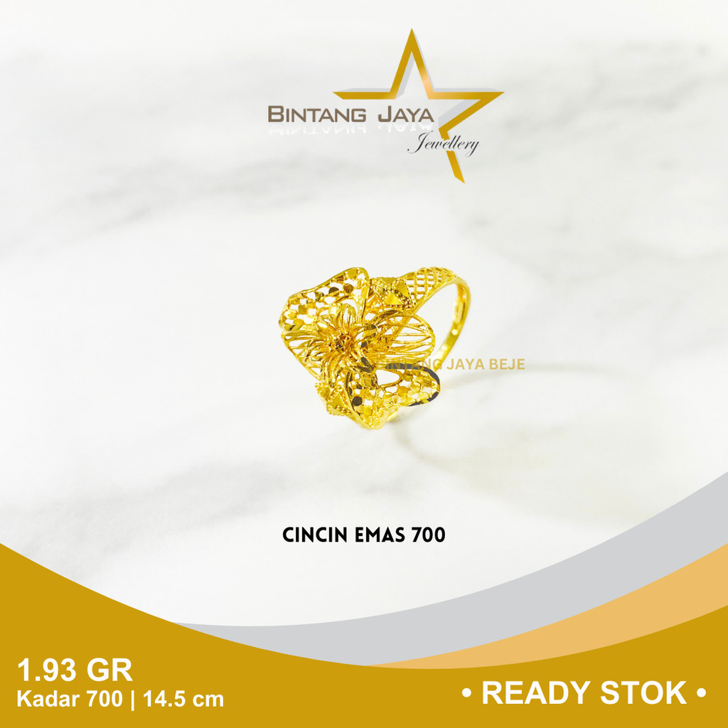 Cincin Emas Kadar 700 16K Berat 1.93 gr gram Size Ukuran 14.5 Model Bunga Ukir Kerawang Cicin Gold P