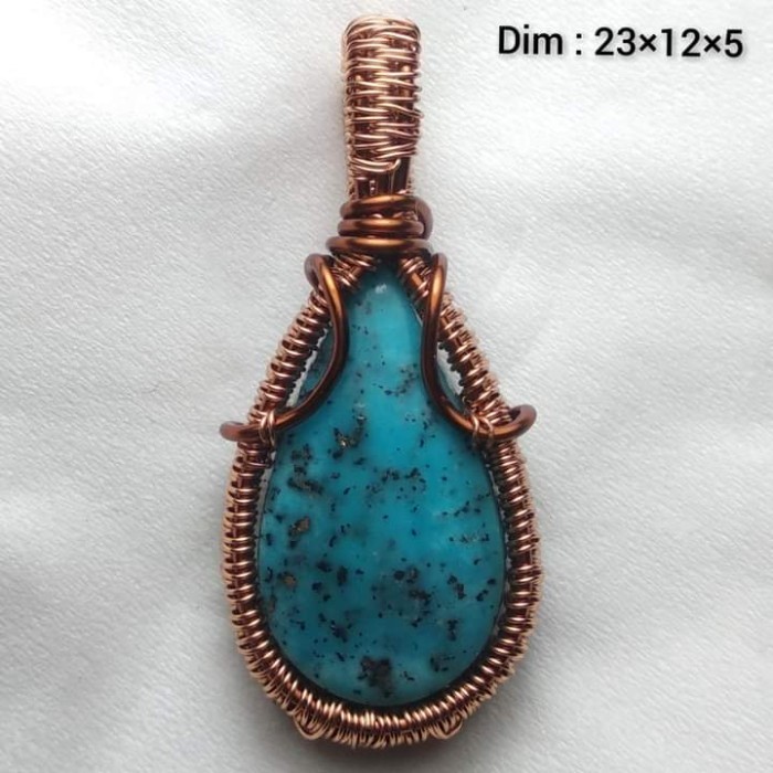 Liontin Batu Akik Natural Pirus Persia Iran Biru Fancy Motif Antik 3