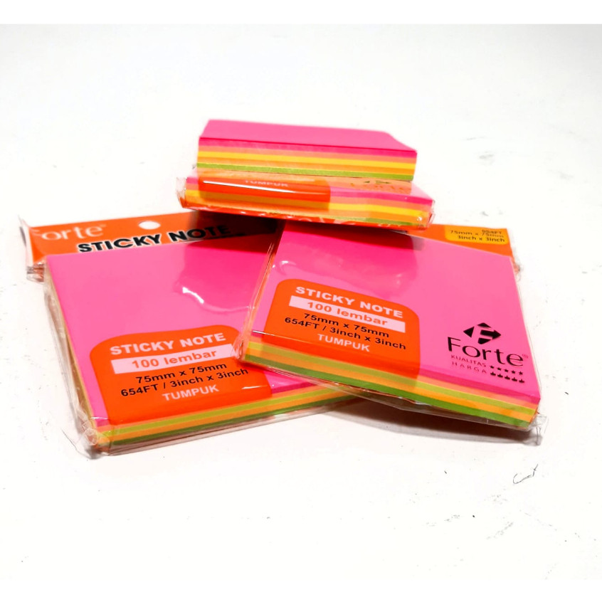 

Harga Grosir (1Packs/100lbr ) Memo Sticky Note 3X3inch Tumpuk FORTE (5warna)