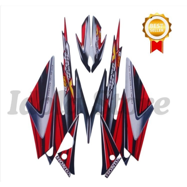 Stiker Striping List Body Supra X 125 D 2006 Hitam Merah Standar Motor Honda Supra X 125 D 2006