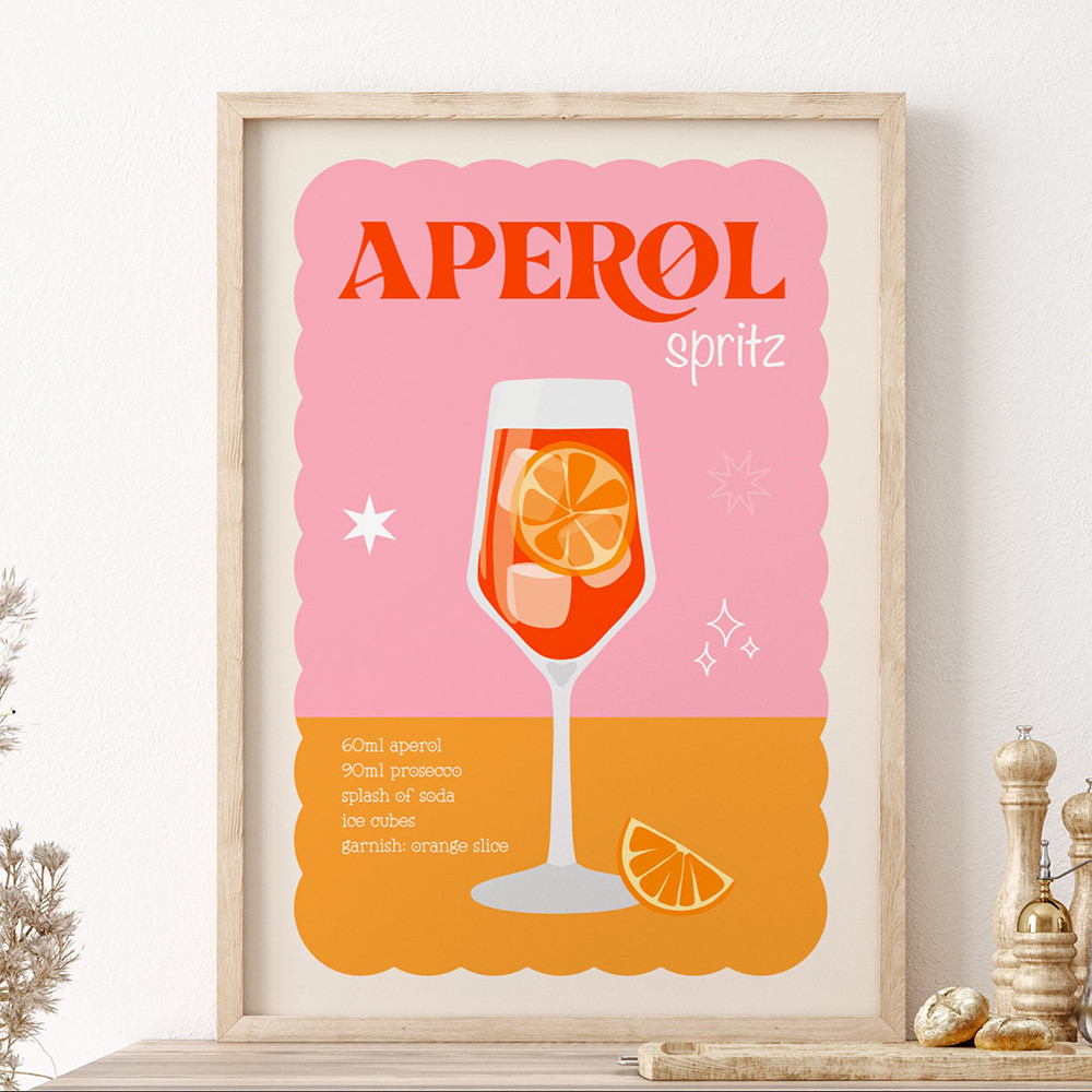 

Nordic Retro Poster Aperol Spritz Cocktail Print Canvas Painting Minimalism Modern Colourful Wall Art Picture Kitchen Home Decor