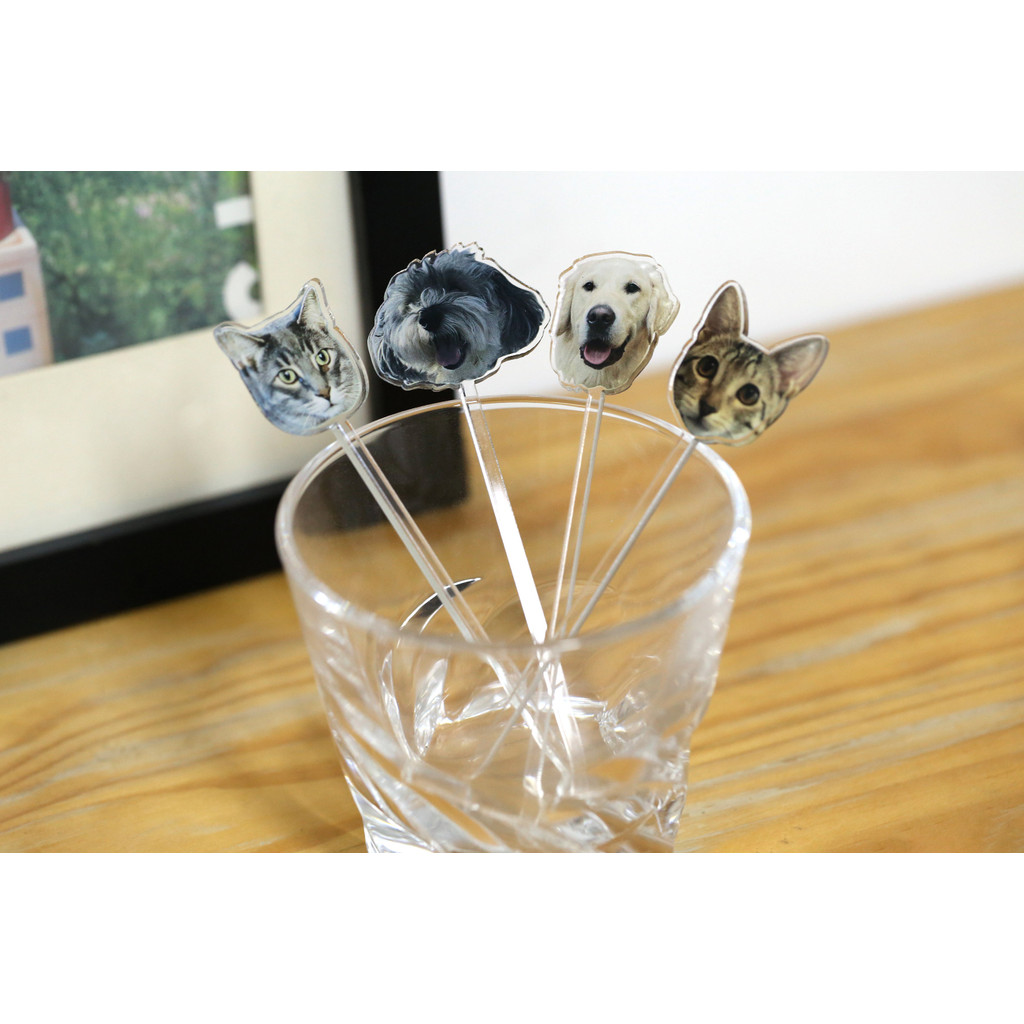 

10/30/50/70/100pcs Personalized Acrylic printing Dog Cat Drink Stir Stick, Custom Pet Watercolor Acrylic Cocktail