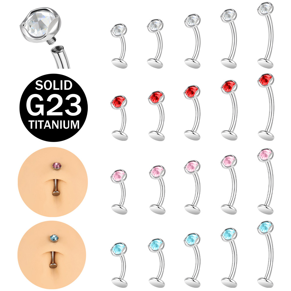 1PC G23 Titanium Navel Rings Piercing 14G Belly Button Rings Crystal Pink/Blue/Red/White Belly Rings